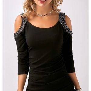 Cold Shoulder Rhinestone black top